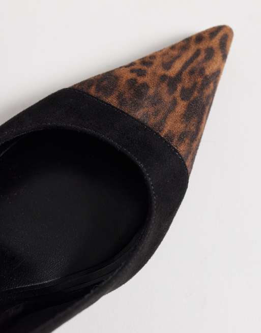 ASOS DESIGN - Sylvie - Tofarvede sko med hælrem og mellemhøj hæl i sort med leopardprint, 4 af 4