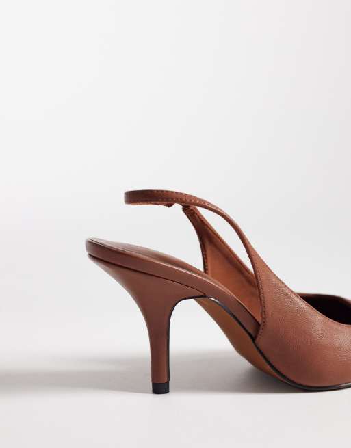 ASOS DESIGN Sylvie two tone slingback mid heel shoes in natural and tan, 3 of 4