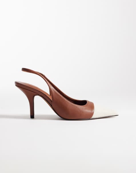 ASOS DESIGN – Sylvie – Zweifarbige Schuhe in Natur und Hellbraun mit Fersenriemen und mittelhohem Absatz - view 1