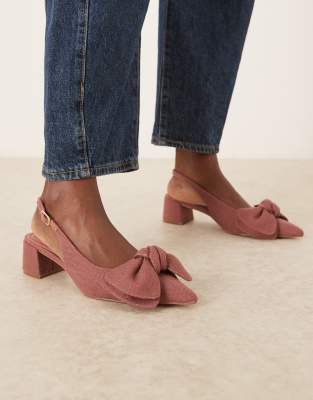 ASOS DESIGN - Symbol - Riemchenpumps in Rosa mit mittelhohem Blockabsatz, Fersenriemen und Schleife