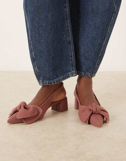 ASOS DESIGN – Symbol – Rosa skor med halvhöga blockklackar, rosett och hälrem, 3 av 4