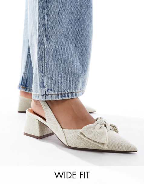 ASOS DESIGN - Symphony - Scarpe con tacco largo medio in tessuto naturale con fiocco e cinturino sul retro a pianta larga - view 1