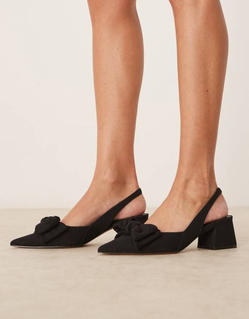 ASOS DESIGN – Symphony – Schuhe aus schwarzem Leinen mit mittelhohem Blockabsatz, Fersenriemchen und Schleife, 2 von 4