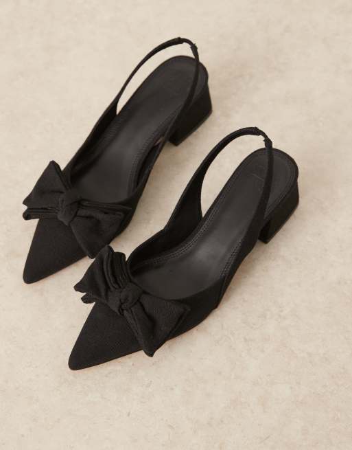 ASOS DESIGN – Symphony – Schuhe aus schwarzem Leinen mit mittelhohem Blockabsatz, Fersenriemchen und Schleife, 3 von 4