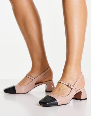 ASOS DESIGN Sally toe cap slingback block heeled shoes in beige