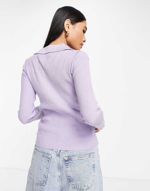 ASOS DESIGN - Syrenfarvet ribstrikket top med krave og mærke, 3 af 4