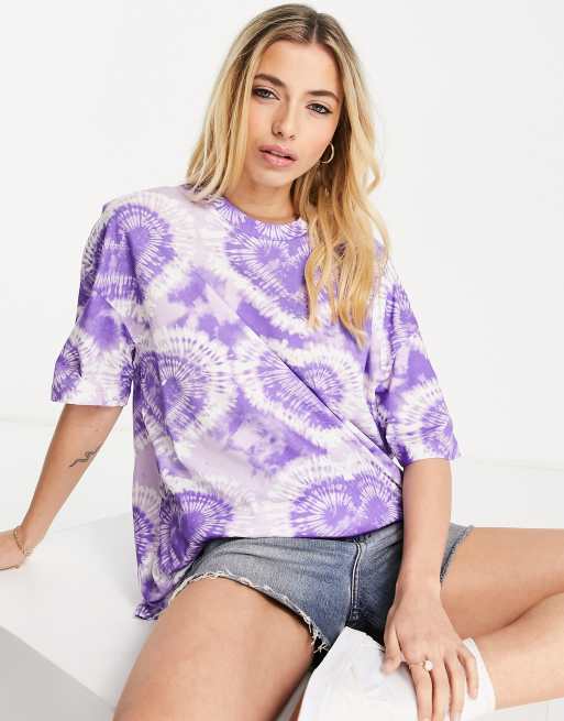 ASOS DESIGN – Syrénlila, batikfärgat hjärtmönstrad t-shirt i oversize, 3 av 4