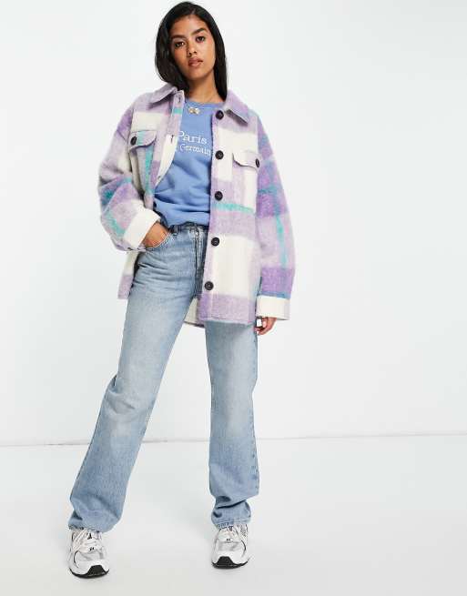ASOS DESIGN – Syrénlila rutig skjortjacka i lång modell och oversize