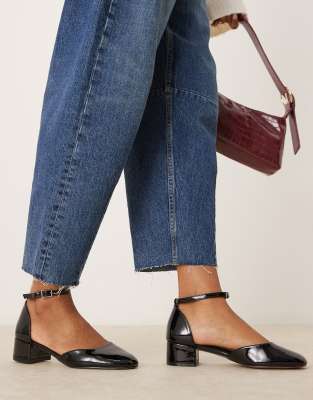 Asos Design Syrup Mid Block Heeled Shoes In Black Patent