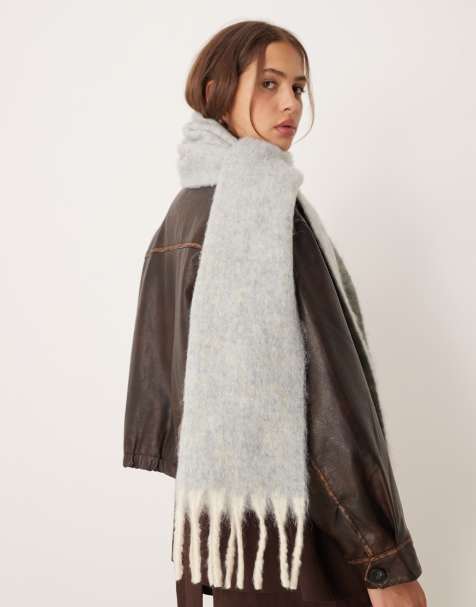ASOS DESIGN wool mix scarf tassel design in two tone blue