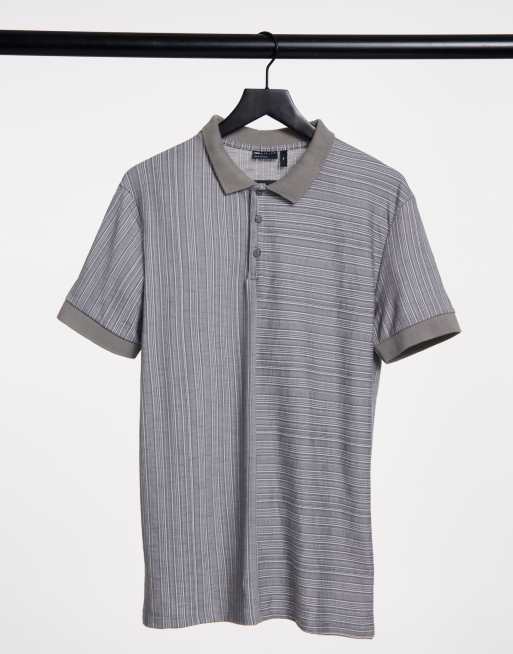 ASOS DESIGN – Szara asymetryczna koszulka polo o kroju podkreślającym sylwetkę z teksturowanego materiału