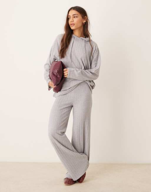 ASOS DESIGN – Szara bardzo miękka bluza oversize o wydłużonym fasonie z kapturem z prążkowanego materiału, część zestawu