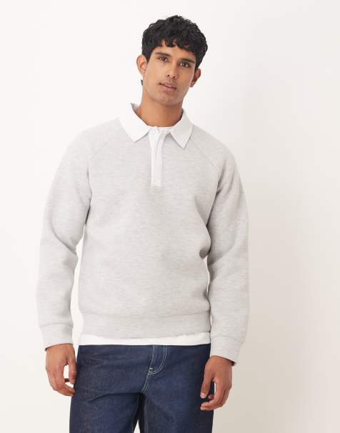 ASOS DESIGN – Szara bluza z grubego materiału w stylu scuba z kontrastowym kołnierzykiem polo - view 1