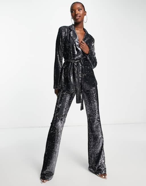 ASOS DESIGN – Szara cekinowa marynarka o kopertowym kroju, 4 z 4