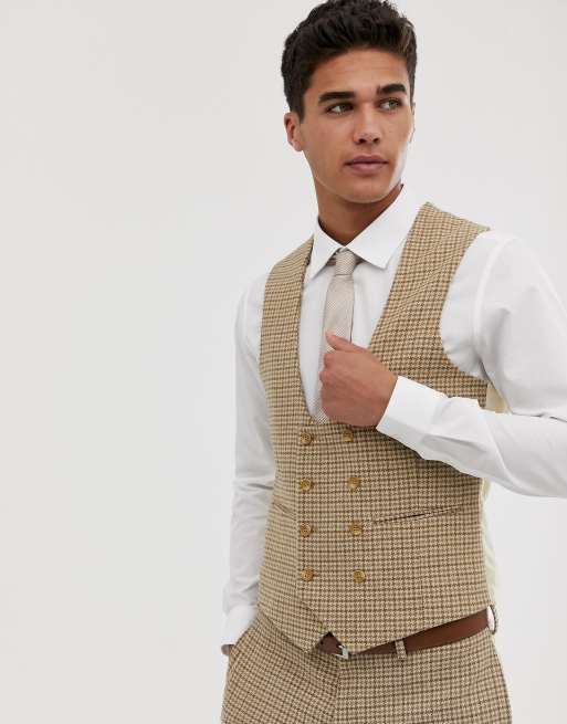ASOS DESIGN — Beżowy garnitur ślubny w drobną kratę, dopasowany krój, 3 z 3