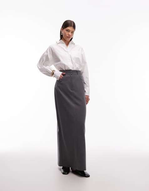 ASOS DESIGN tailored maxi pencil skirt in grey