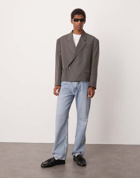 ASOS DESIGN – Szara dwurzędowa marynarka extreme oversize w prążki - view 1