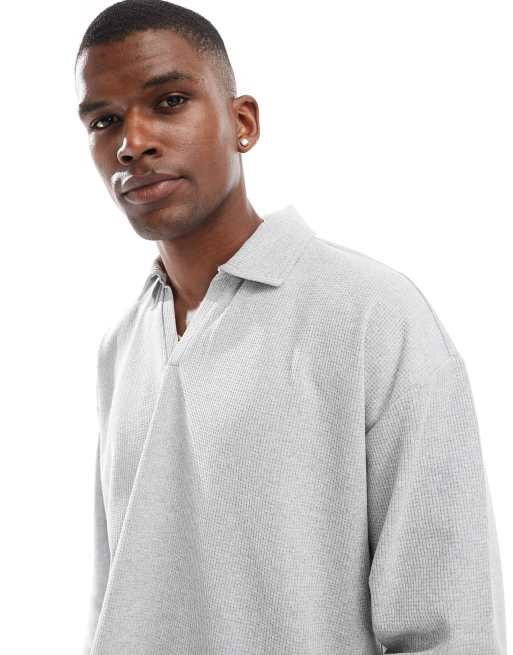 ASOS DESIGN – Szara dżersejowa koszulka polo oversize o waflowej teksturze