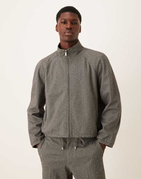 ASOS DESIGN – Szara elegancka kurtka dresowa ze wzorem w jodełkę, część zestawu - view 1