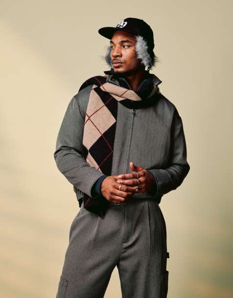 ASOS DESIGN – Szara elegancka kurtka harrington ze wzorem w jodełkę, część zestawu - view 1