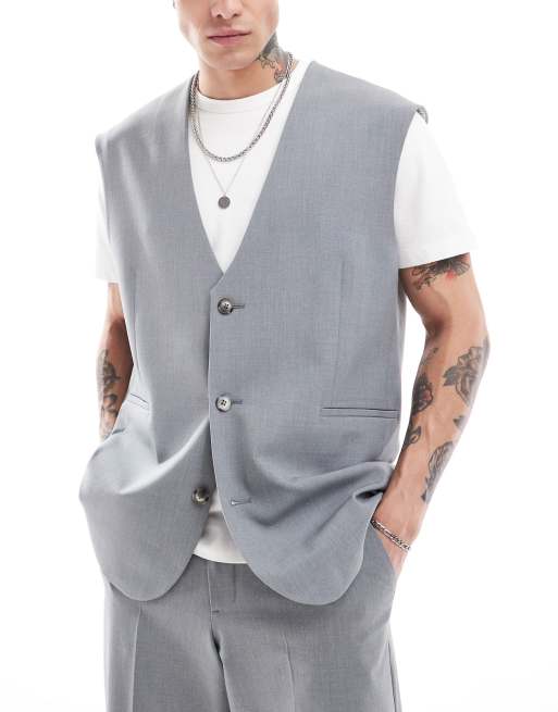 ASOS DESIGN – Szara elegancka luźna marynarka bez rękawów o wydłużonym fasonie, część zestawu 