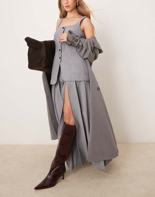 ASOS DESIGN – Szara elegancka plisowana spódnica maxi, część zestawu , 5 z 5
