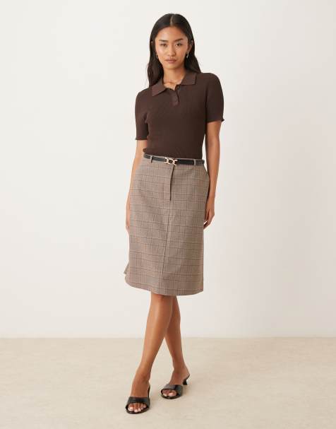 ASOS DESIGN tailored 90's length midi skirt in grey check