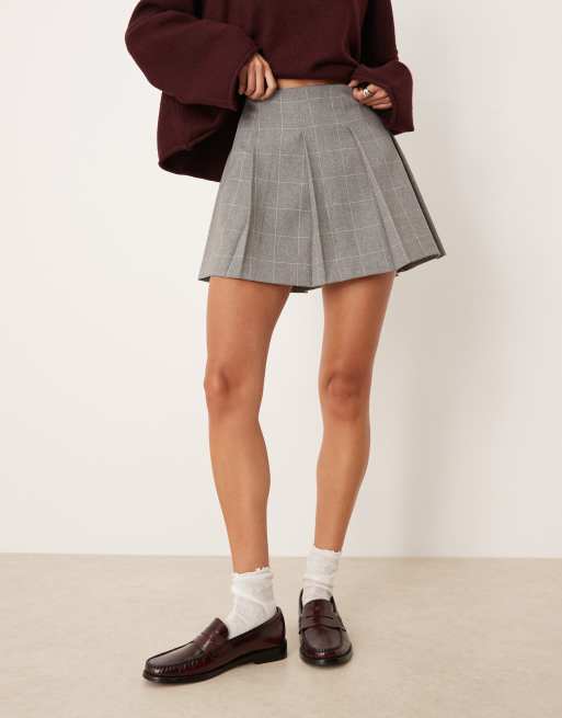 ASOS DESIGN – Szara elegancka spódnica mini z zakładkami w kratę, 2 z 5