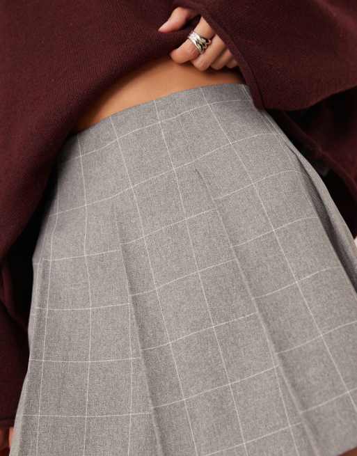 ASOS DESIGN – Szara elegancka spódnica mini z zakładkami w kratę, 5 z 5