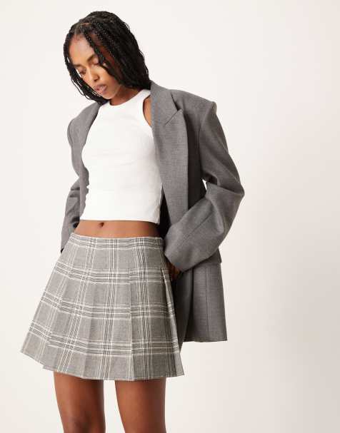 ASOS DESIGN tailored pleated mini skirt in grey check
