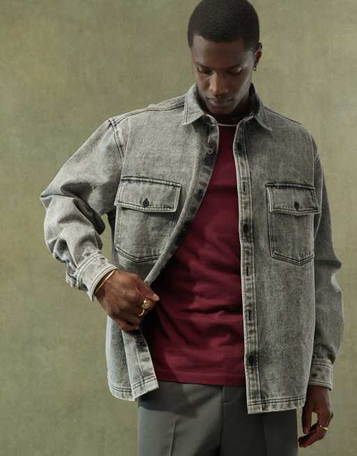 ASOS DESIGN – Szara koszula jeansowa z efektem sprania