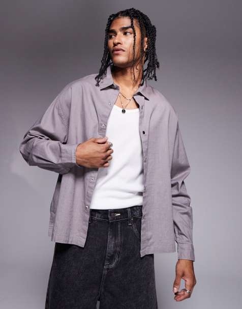 ASOS DESIGN boxy oversized shirt in grey