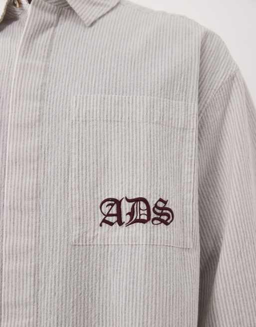 ASOS DESIGN – Szara koszula oversize w paski z haftowanym wzorem, 3 z 5
