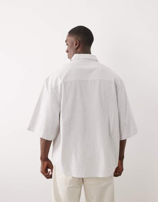 ASOS DESIGN – Szara koszula oversize w paski z haftowanym wzorem, 5 z 5