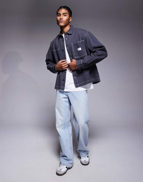 ASOS DESIGN oversized shirt with chest badge in grey