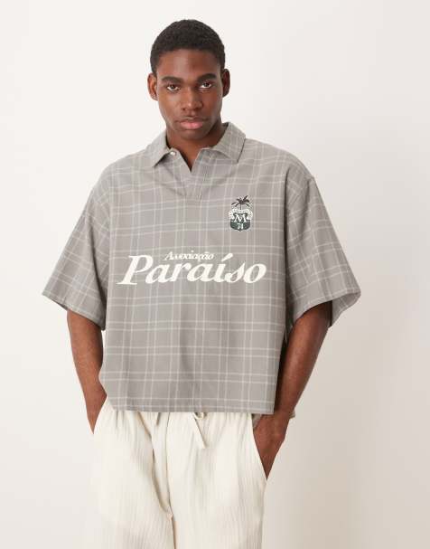 ASOS DESIGN boxy oversized overhead shirt in grey check