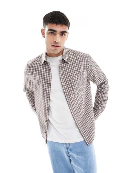 ASOS DESIGN regular shirt in grey check