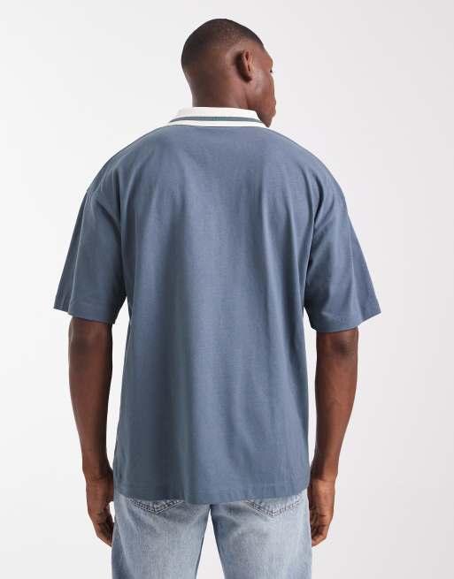 ASOS DESIGN – Szara koszulka polo oversize z piłkarskim nadrukiem , 3 z 5