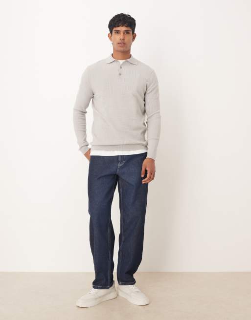 ASOS DESIGN – Szara koszulka polo z fakturowanej dzianiny, 2 z 5