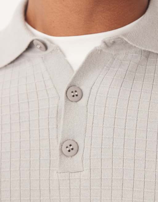 ASOS DESIGN – Szara koszulka polo z fakturowanej dzianiny, 4 z 5