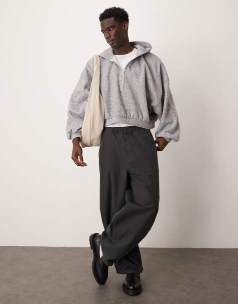 ASOS DESIGN – Szara krótka bluza extreme oversize z kapturem z grubego szczotkowanego polaru - view 1