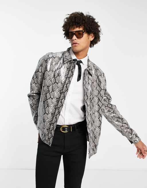 ASOS DESIGN – Szara kurtka harrington w wężowy wzór