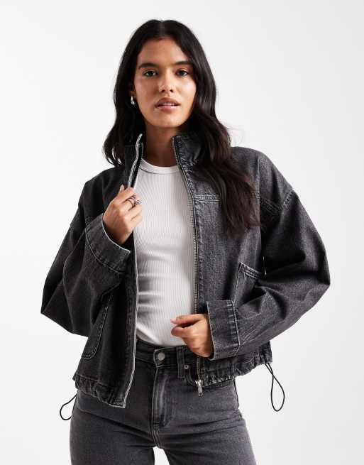 ASOS DESIGN – Szara kurtka jeansowa z wysokim kołnierzem, część zestawu