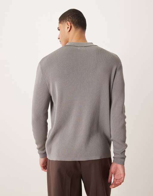 ASOS DESIGN – Szara luźna dzianinowa koszulka polo, 3 z 5