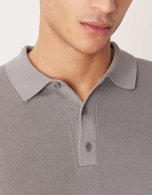 ASOS DESIGN – Szara luźna dzianinowa koszulka polo, 5 z 5