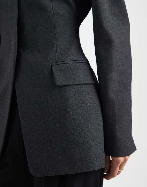 ASOS DESIGN – Szara marynarka bez kołnierza z wysokim dekoltem, 4 z 4