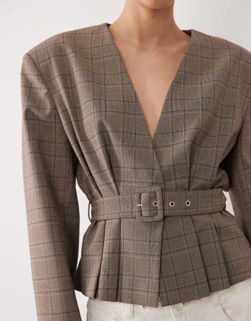ASOS DESIGN – Szara marynarka w kratę w stylu lat 80. z paskiem, 3 z 4