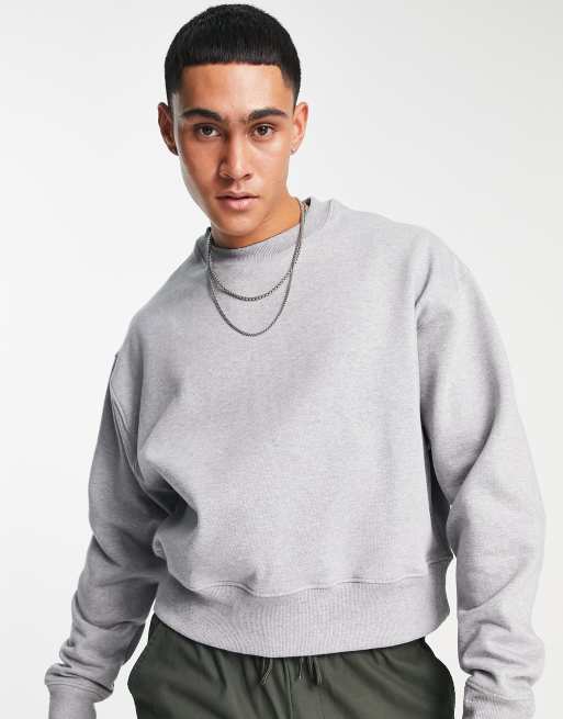 ASOS DESIGN – Szara melanżowa bluza dresowa o krótkim fasonie oversize z grubej dzianiny, część zestawu