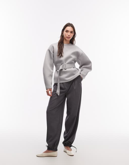ASOS DESIGN – Szara melanżowa bluza dresowa oversize z paskiem ściągającym, 2 z 4