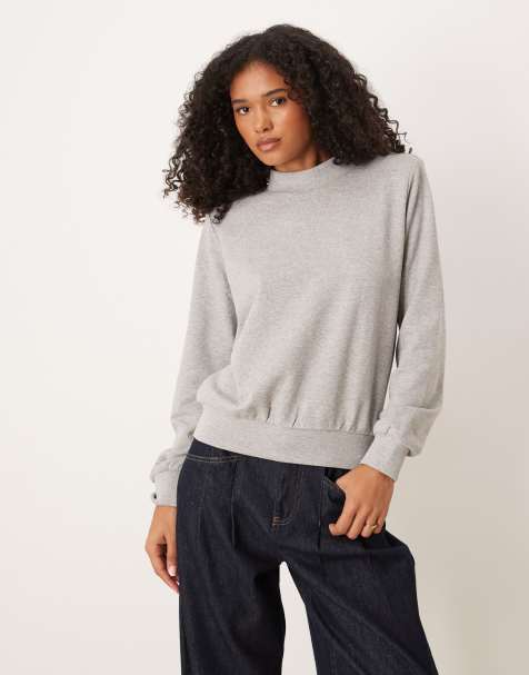 ASOS DESIGN shoulder pad detail sweat in grey marl